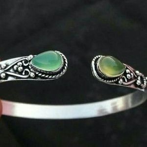 SOLD Sterling Silver Cuff with Green Onyx Stones