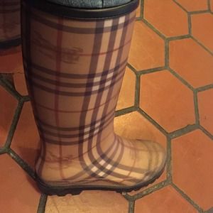 Authentic Burberry Haymarket plaid rain boots.