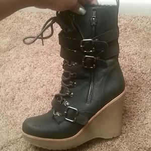 Aldo leather wedge boots