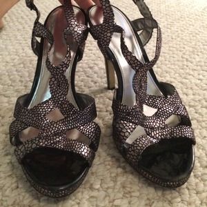Calvin Klein metallic snake print heels