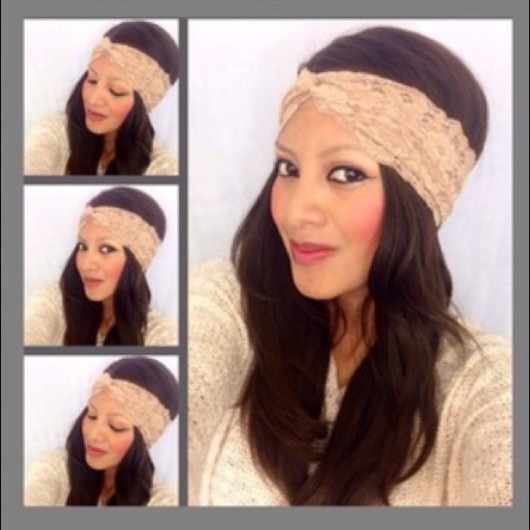 Tan Lace Turban Headband