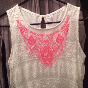 Lace and hot pink detail sheath dress