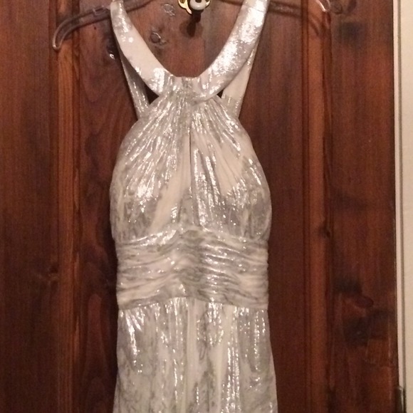 White and silver accent gown