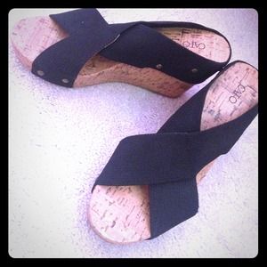 BRAND NEW Black Strap Cork Wedges