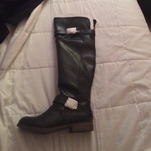 Black knee high boots with box