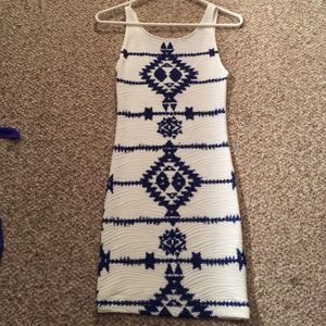 White and navy blue dress