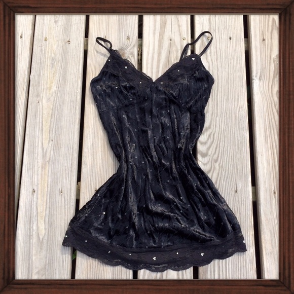 Meghan Noland Tops - Black Lace Trim Velvety Tanktop