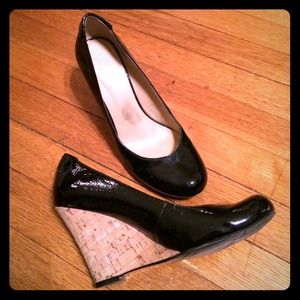 Nine West patent leather cork heel wedge shoes