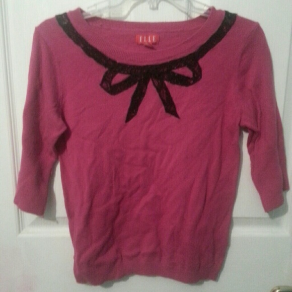 Fuchsia dark pink Elle sweater with black lace bow