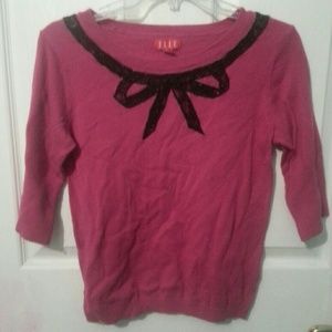 Fuchsia dark pink Elle sweater with black lace bow