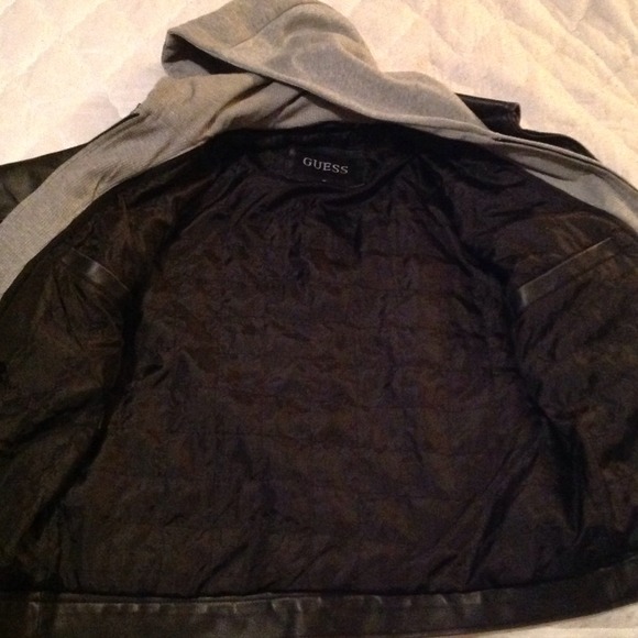 MEN'S- GUESS Brand Leather Jacket w/hood - Picture 4 of 4