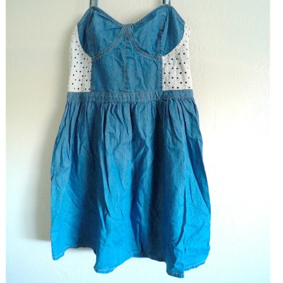 Aqua 2014 see through chambray crochet denim dress