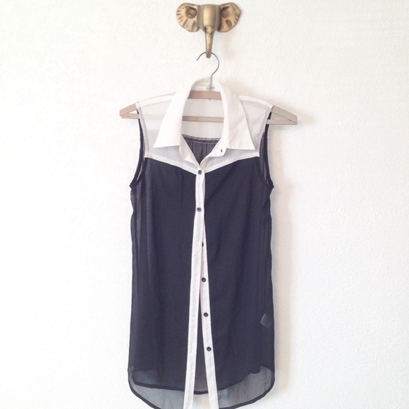 Lapis Tops - Sheer Black & White Colorblock Top