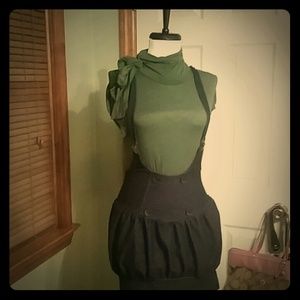 Denim like skirt with suspenders