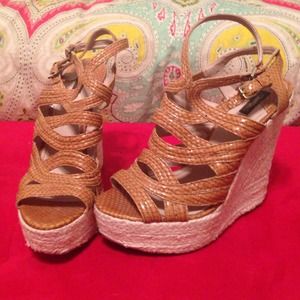Caramel Snakeskin Wedges