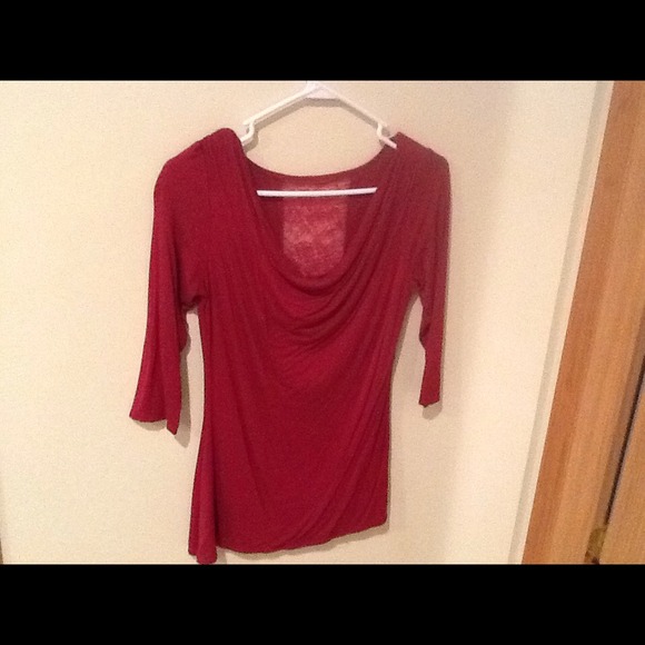 Mauve cowl neck top. Lace on back. Size M