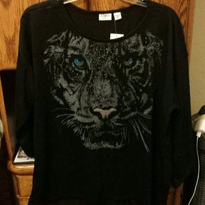 Black long sleeve sparkle tiger face top
