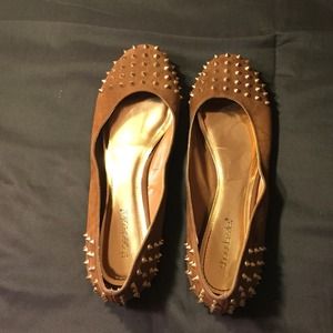 Brown faux suede studded flats