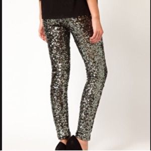 Silver sequin leggings