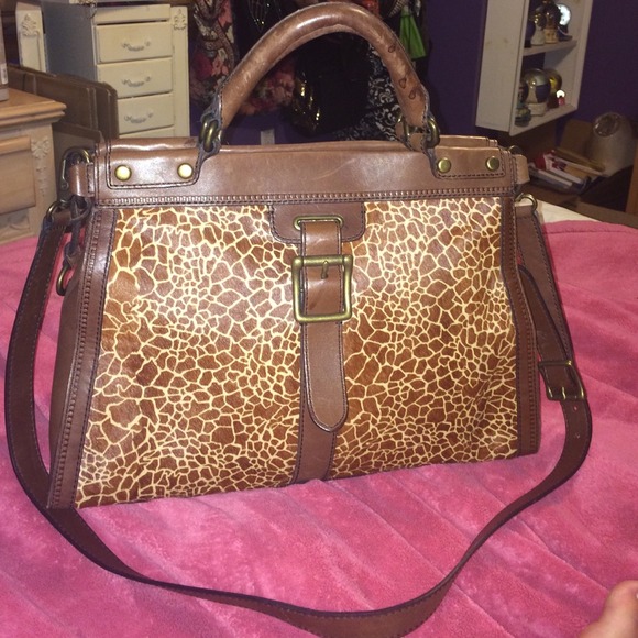 Fossil Handbags - REDUCED Fossil Giraffe Print Brown Leather Handbag