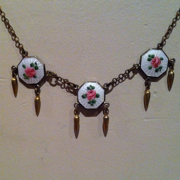 Vintage Rose Charm Necklace.