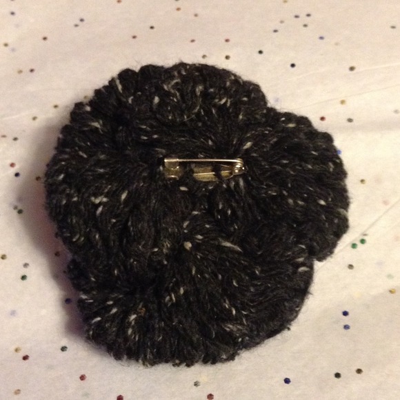 Handmade Black Crochet Flower Pin. - Picture 2 of 4