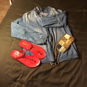 Denim shirt with studs