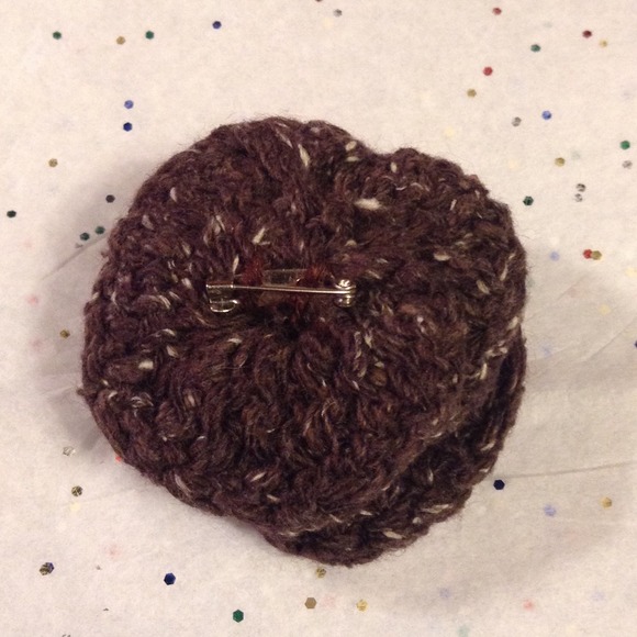 Handmade Brown Crochet Flower Pin. - Picture 2 of 4