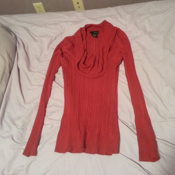 Crimson red cowl neck slimming medium sweater