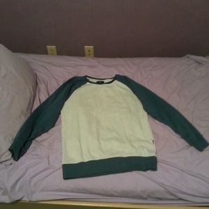 Medium white and teal raglan crewneck sweatshirt
