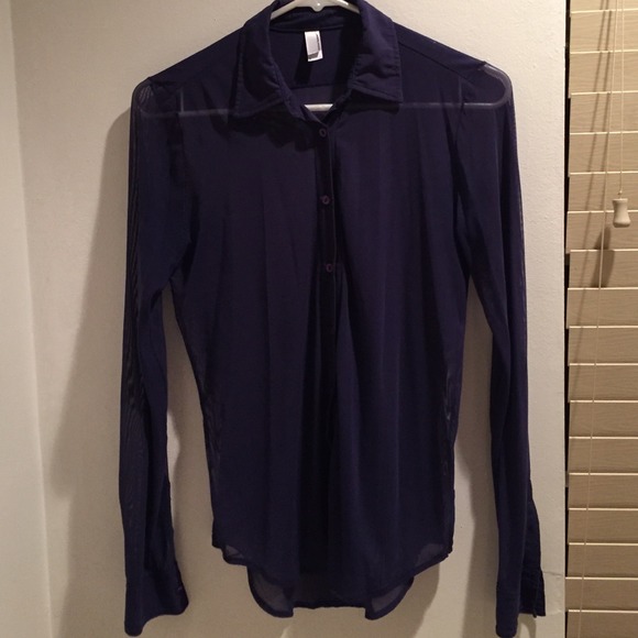 Navy Blue Mesh Button Down