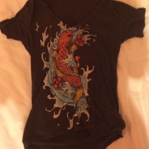 The beautiful ones fish graphic v neck tee