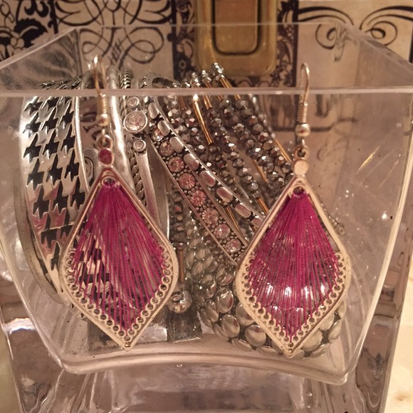 Pink string silver earrings - Picture 1 of 1