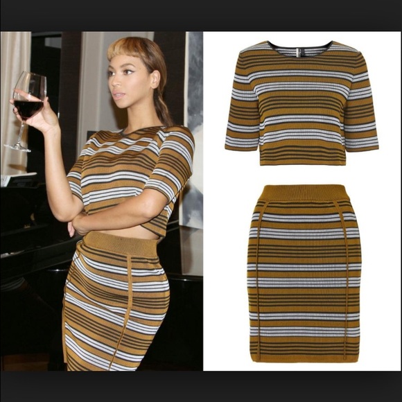 Topshop Dresses & Skirts - Beyonce’s Bronze Compact Stripe Top And Skirt Set