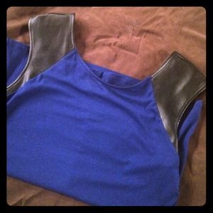 EXPRESS ROYAL BLUE TEE w/ LEATHER SLEEVES