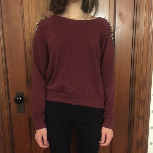Burgundy Spiked Shoulder Crewneck