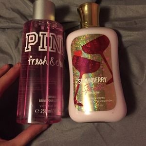 Pink body spray and bath and body works lotion