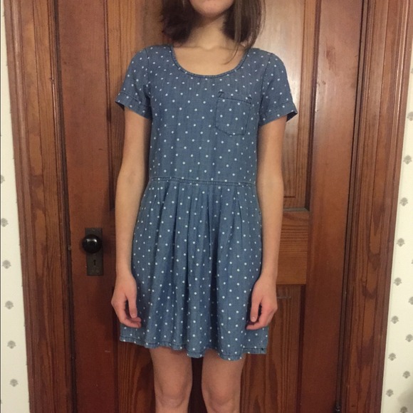 Urban Outfitters Denim Polka Dot Shift Dress