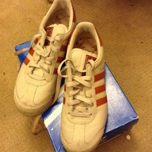 Beige and nude Adidas Samoa sneakers