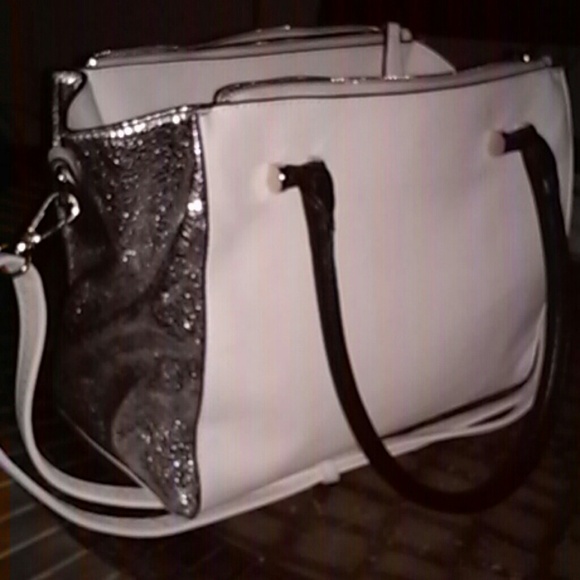 NEW Vegan leather bag. White with black piping