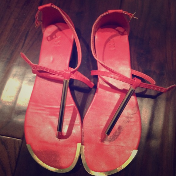 Coral and gold sandals