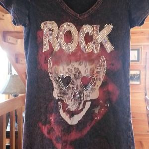 Bejeweled "Rock" skull t-shirt