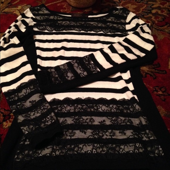 Black/white lace trimmed sweater from The Limited