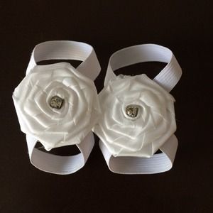 White Satin Barefoot Baby Sandals