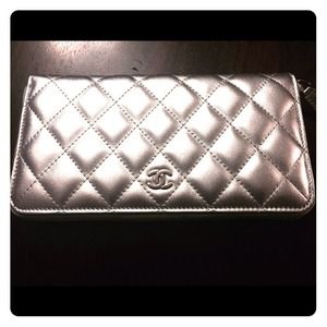 Authentic Chanel Silver Calfskin Wallet NIB