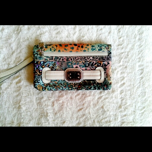 Multi colored leopard print clutch