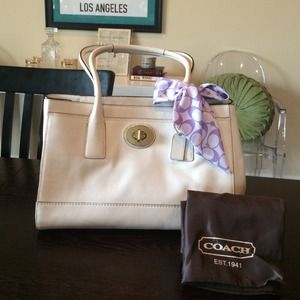 White Coach Handbag w/ Purple Bow