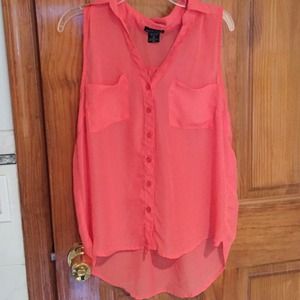Wet Seal neon orange/coral sheer tank top