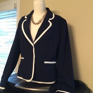 Classic navy blazer with white trim