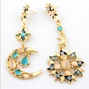 Charm Star&Sun Rhinestone Resin Dangle Earrings